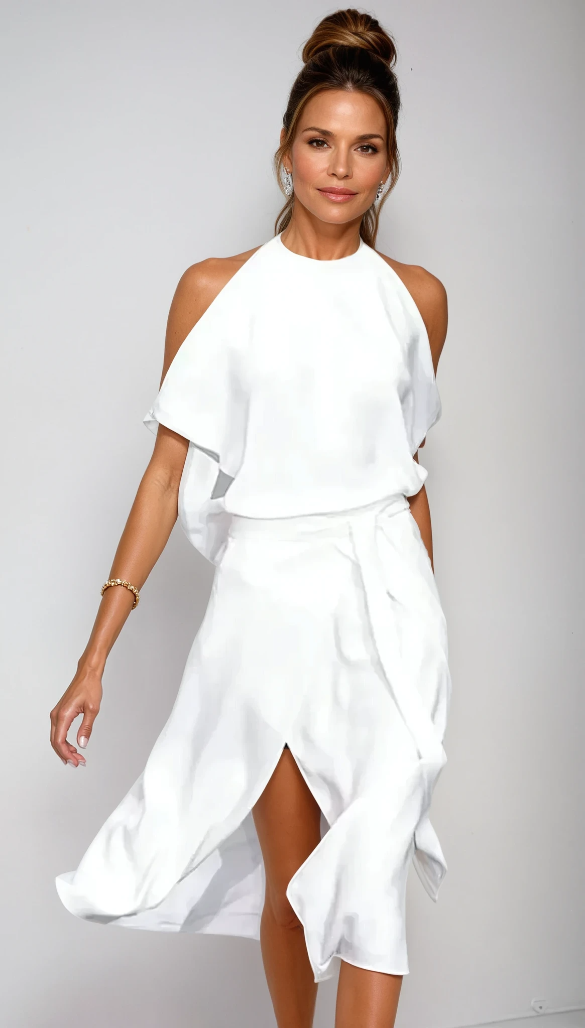 Halter Neck A-Line Dress with Slit Flowy Summer Dress
