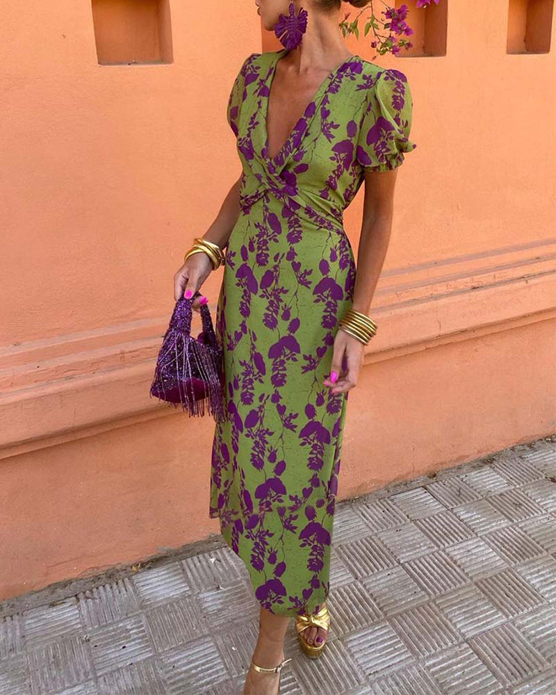 Floral Print Dress with V-neck