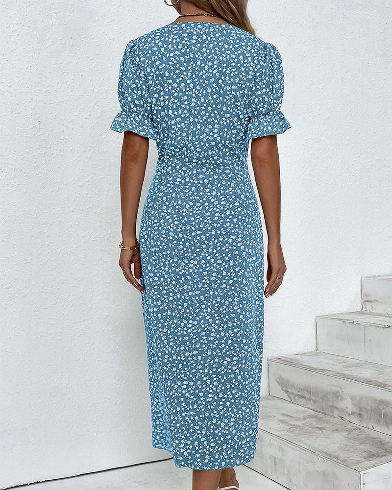 Floral Lace Midi Dress & Sheer Cardigan Set Women's Set
