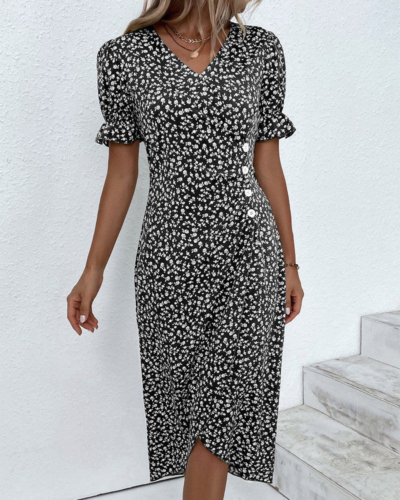 Floral Lace Midi Dress & Sheer Cardigan Set Women's Set