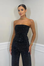 Women’s Strapless Jumpsuit – Bandeau Neckline Wide-Leg