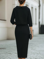 Women's Tailored Set – Top with Boat Neck and Midi Skirt for Casual Use