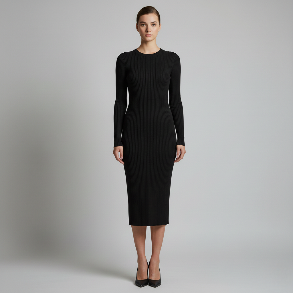 Ribbed Midi Dress (Long Sleeve)