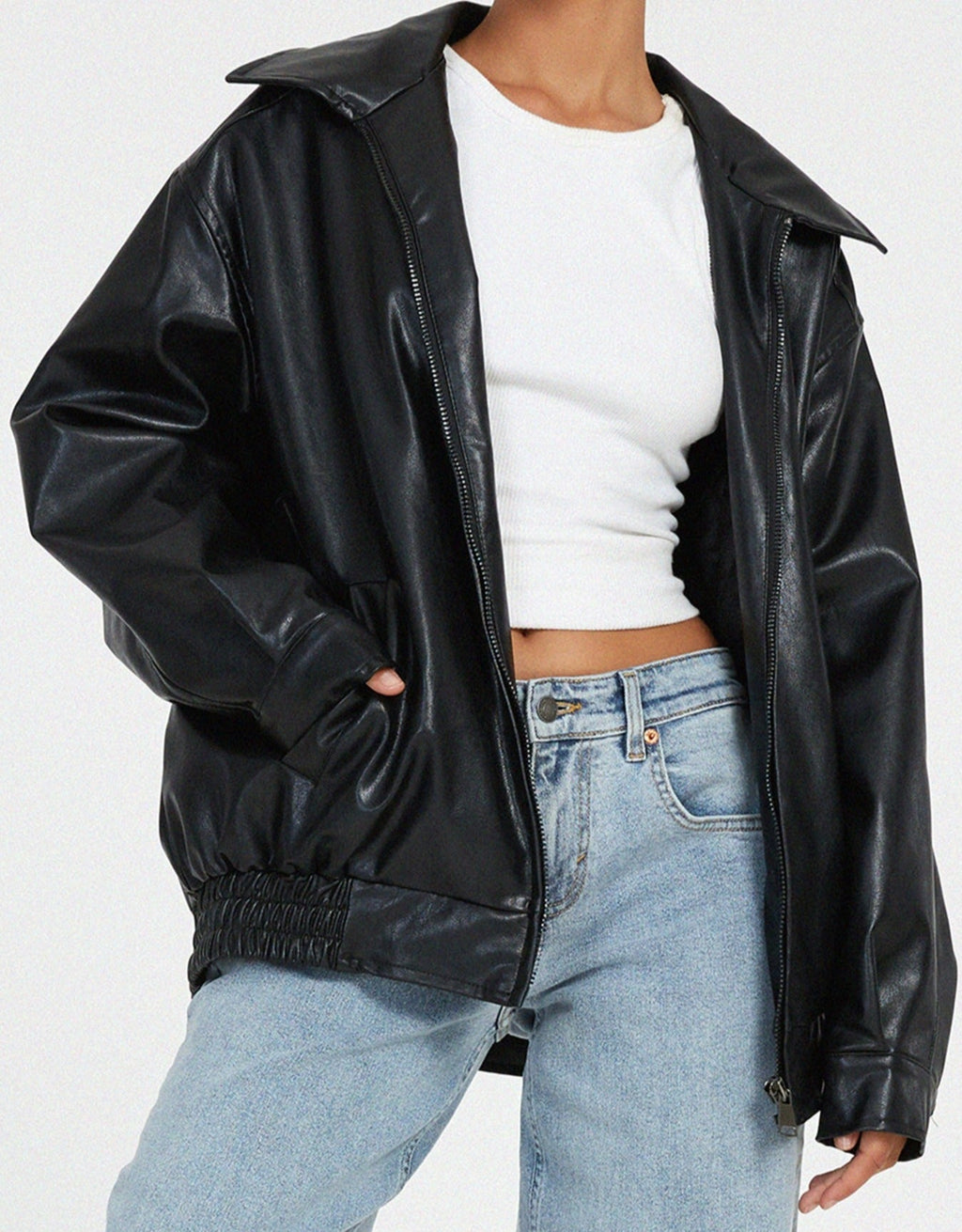 Oversized Faux Leather Biker Jacket
