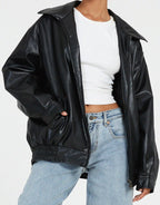 Oversized Faux Leather Biker Jacket