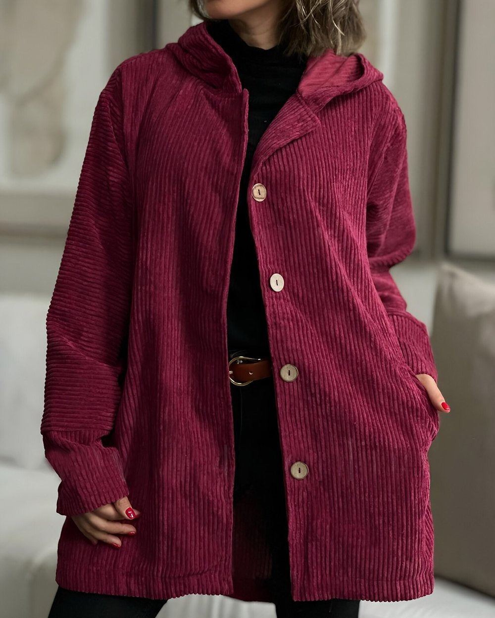 Hooded Corduroy Casual Warm Jacket