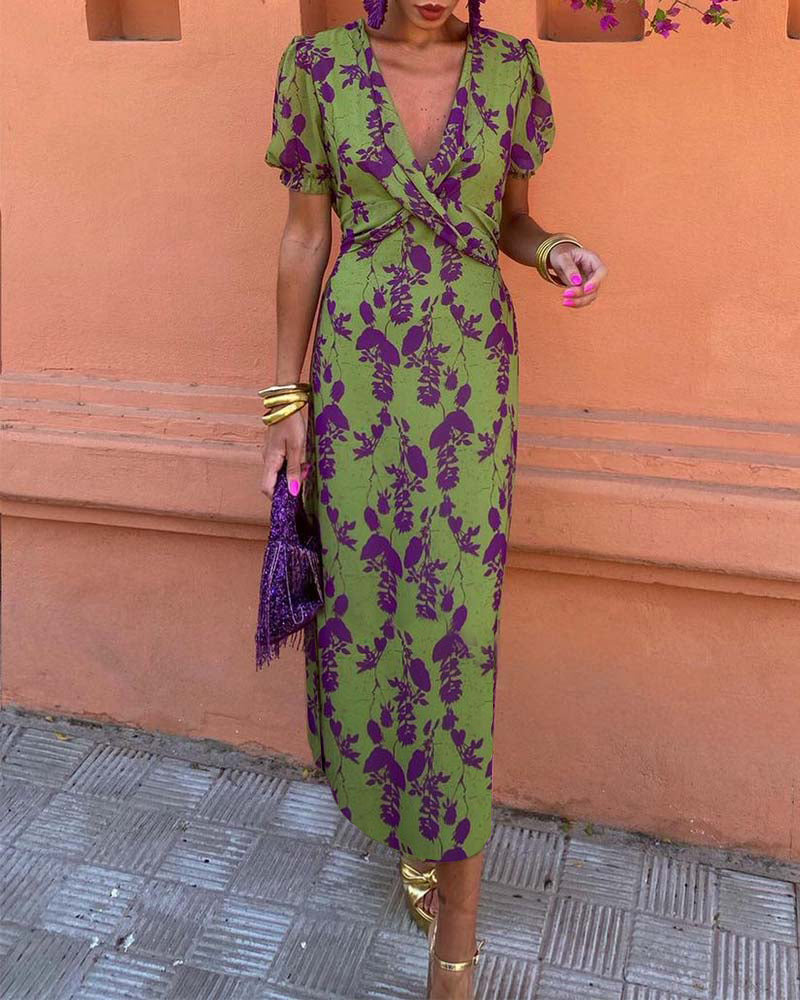 Floral Print Dress with V-neck