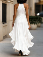 V-Neck Ruched Satin Maxi Gown for Women