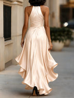 V-Neck Ruched Satin Maxi Gown for Women