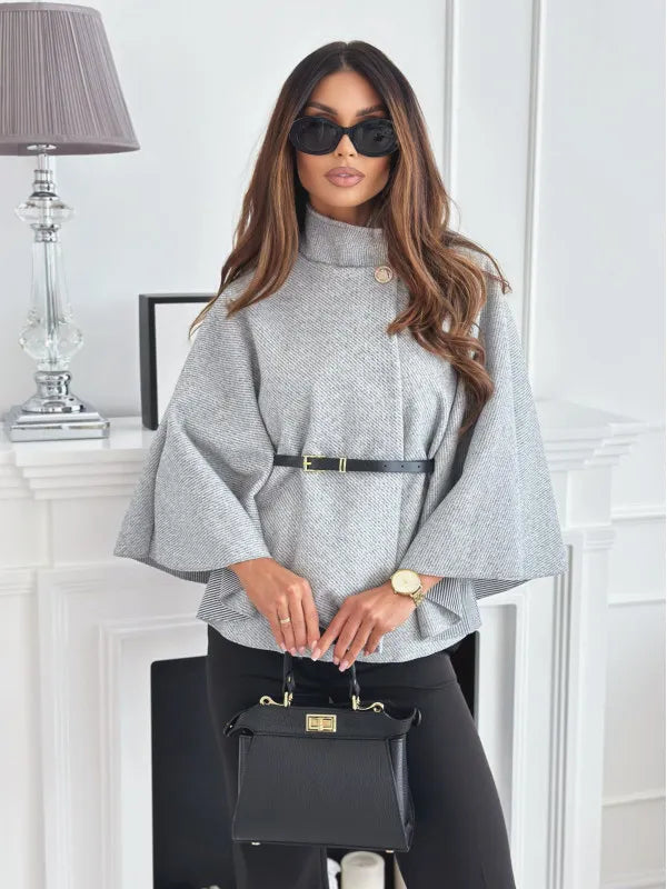 Women's Oversized Cotton Poncho with Turtle Neck