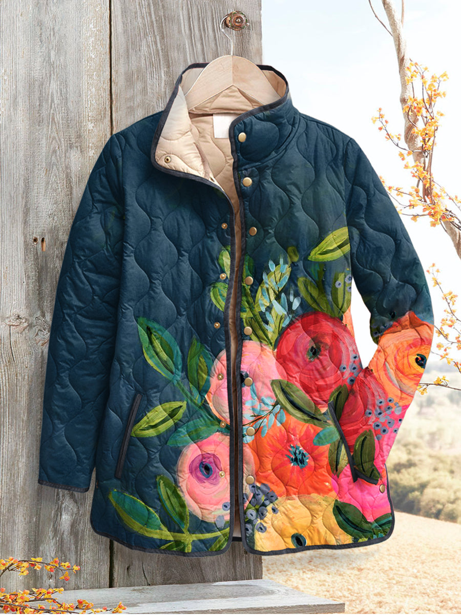 Retro Floral Art Quilted Jacket