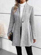 Collarless Long-Sleeve Draped Open Coat