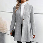 Collarless Long-Sleeve Draped Open Coat