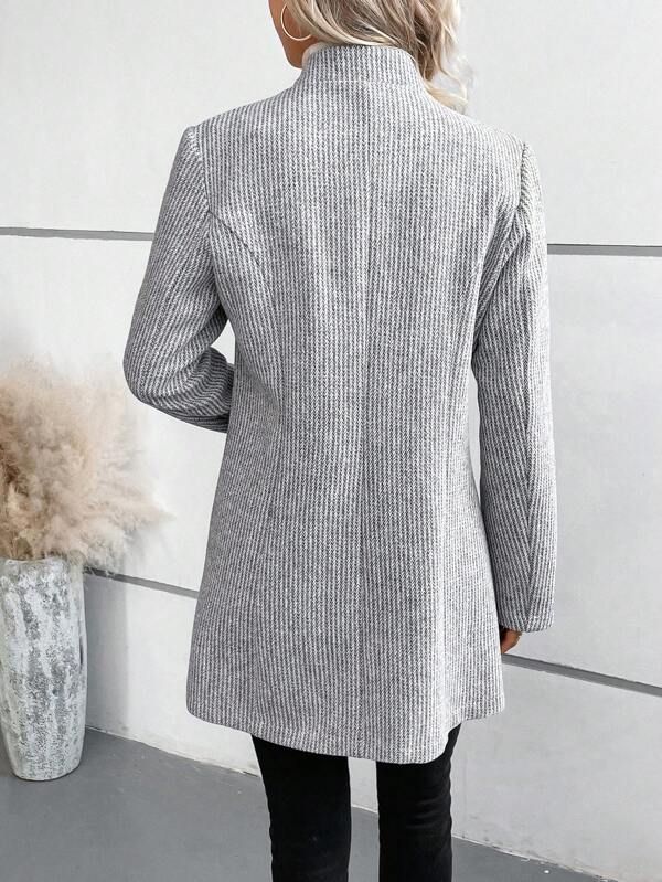 Collarless Long-Sleeve Draped Open Coat