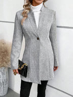 Collarless Long-Sleeve Draped Open Coat