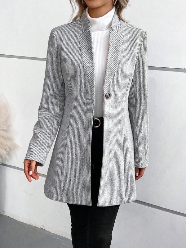 Collarless Long-Sleeve Draped Open Coat