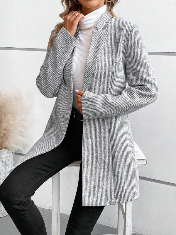 Collarless Long-Sleeve Draped Open Coat