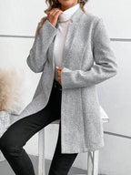 Collarless Long-Sleeve Draped Open Coat