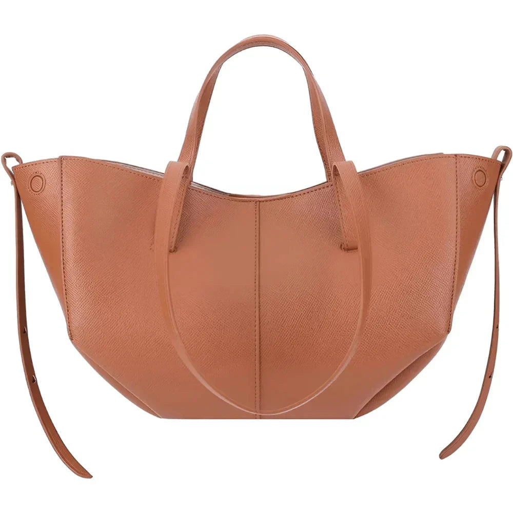 Grained Leather Tote Bag - Large Capacity Office Handbag