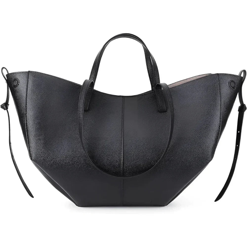 Grained Leather Tote Bag - Large Capacity Office Handbag