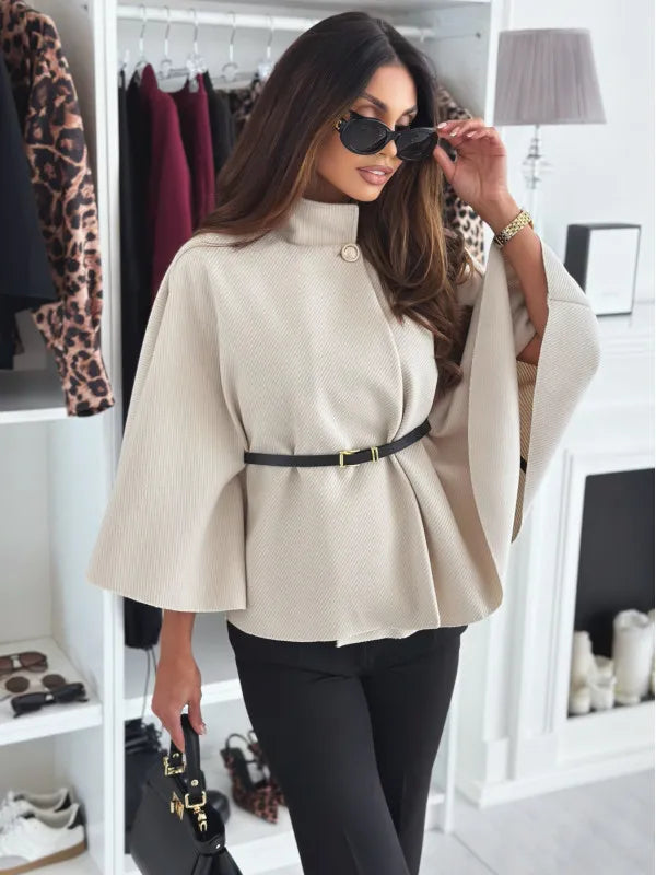 Women's Oversized Cotton Poncho with Turtle Neck