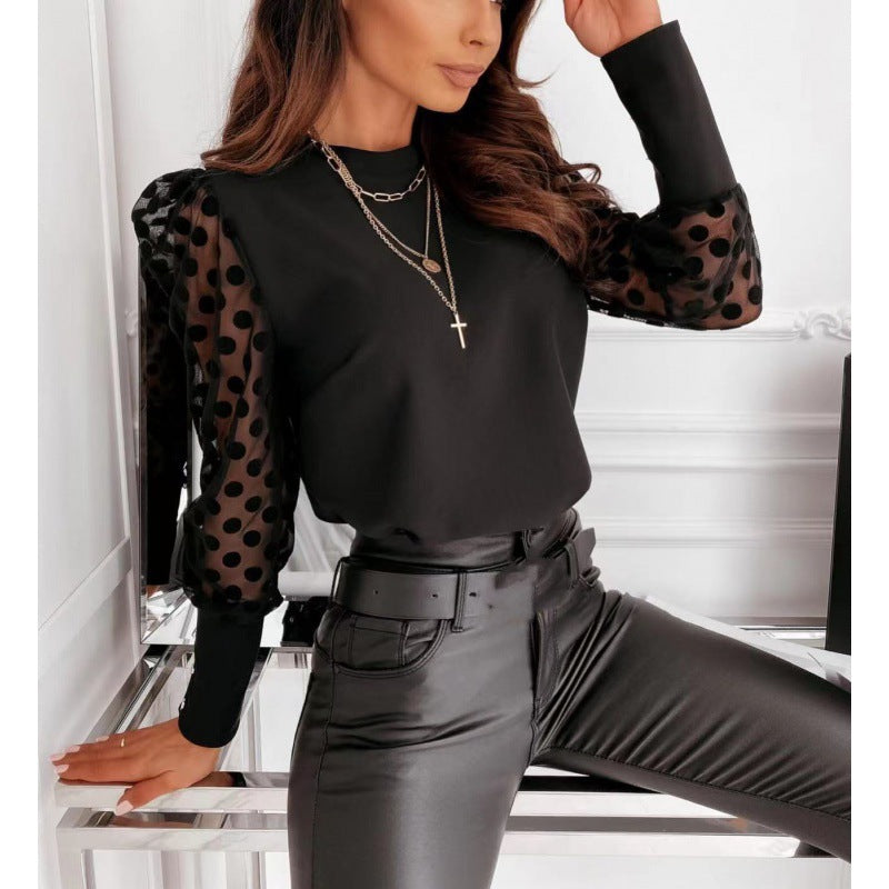 Women's Sheer Sleeve Blouse - Elegant Chiffon Long Sleeve Top