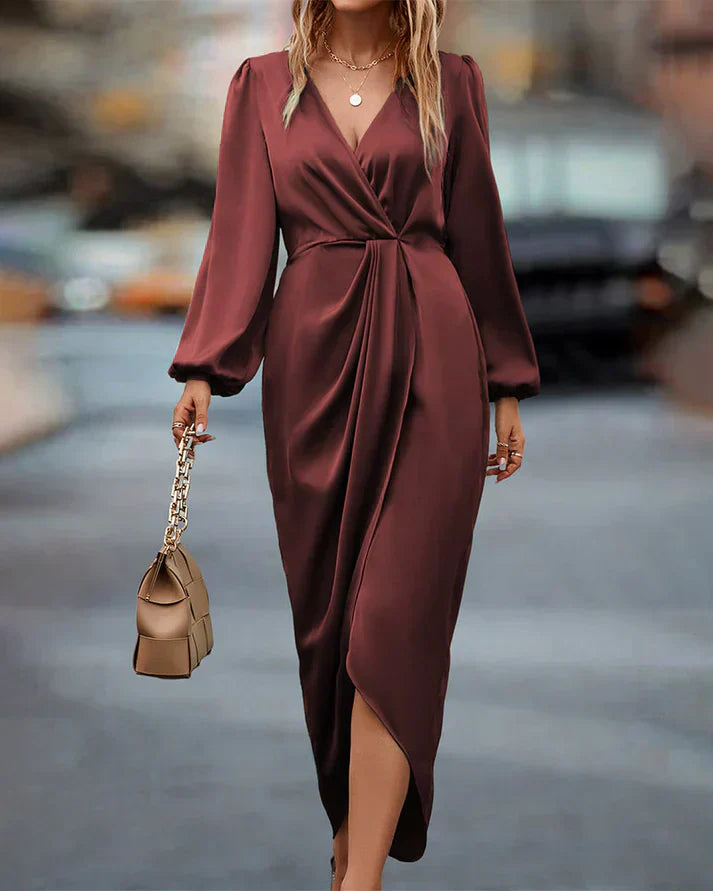 Women’s Satin Midi Dress – Cowl Neck Sleeveless