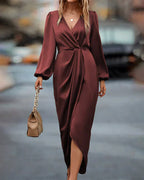 Women’s Satin Midi Dress – Cowl Neck Sleeveless