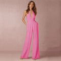 Women’s Wide-Leg Jumpsuit – Short Sleeve V-Neck