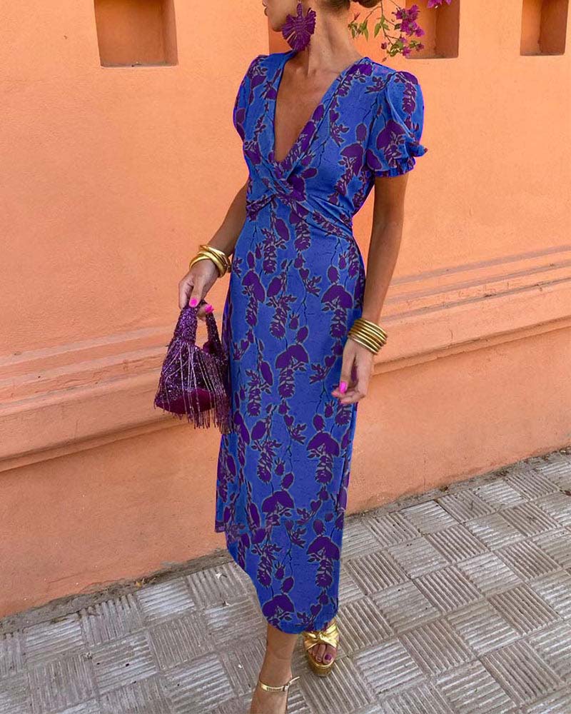 Floral Print Dress with V-neck