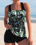 Tankini for Women – Comfortable 2-Piece Stylish Printed Swimsuit with Square Neckline & Shorts