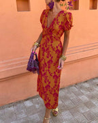 Floral Print Dress with V-neck