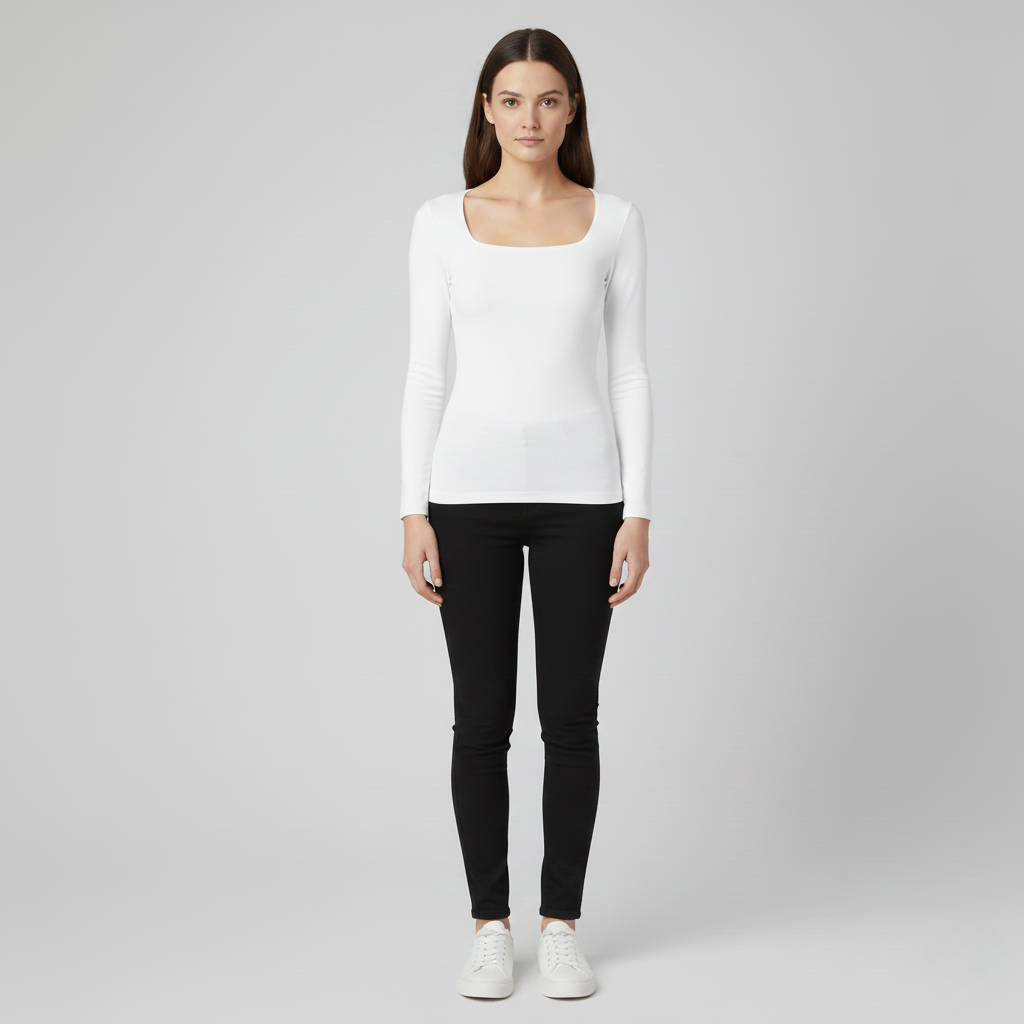 Square Neck Long Sleeve Top