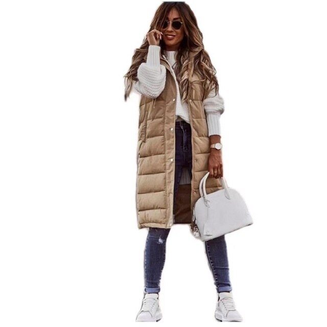 Long Padded Sleeveless Puffer Vest
