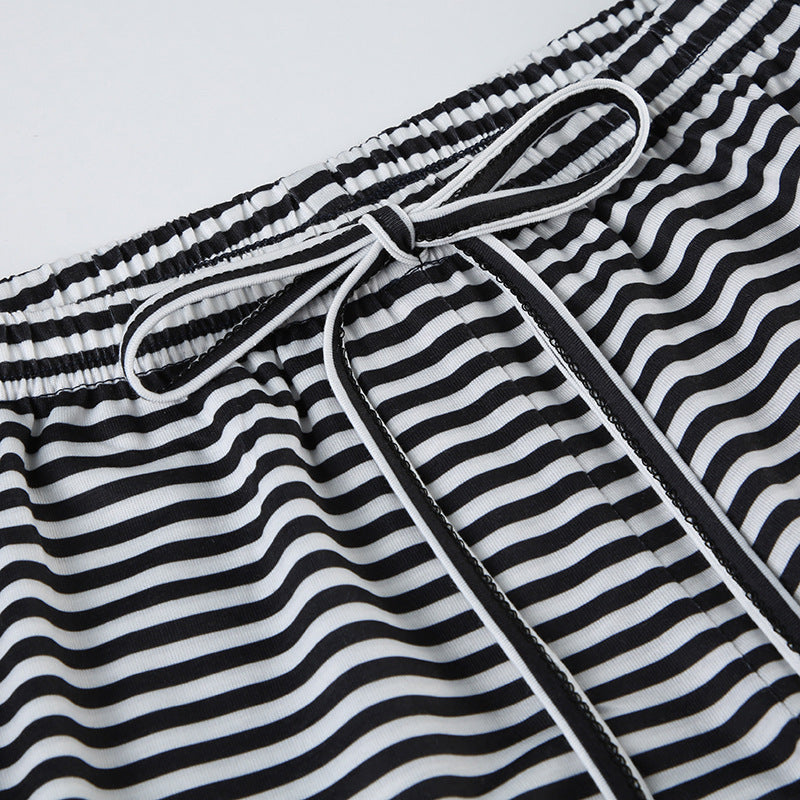 Women's Striped Lounge Trousers - Wide-Leg Pants
