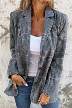 Elegant Tailored Checked Print Blazer
