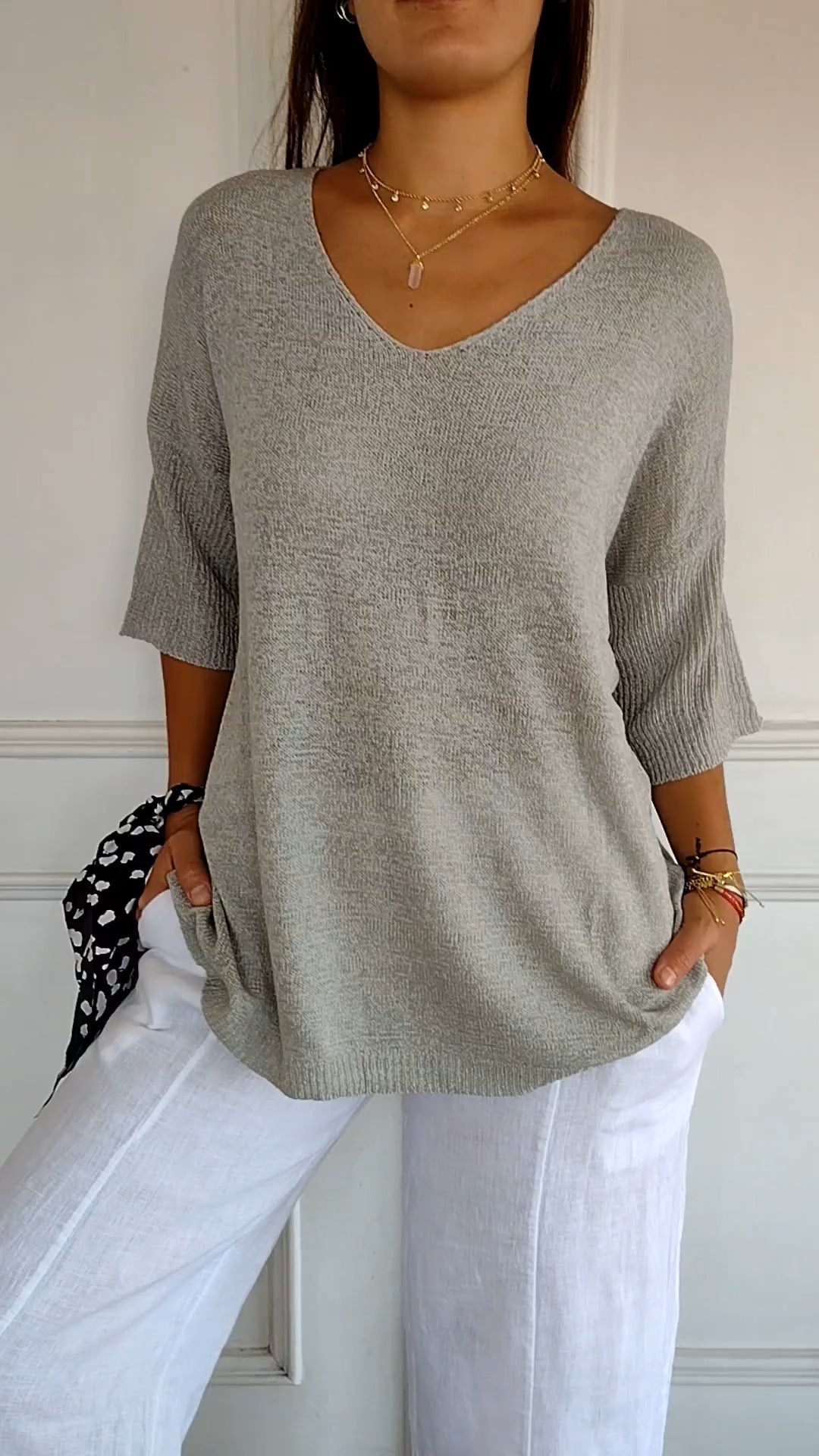 V-Neck Knit Top Casual Lightweight Jumper