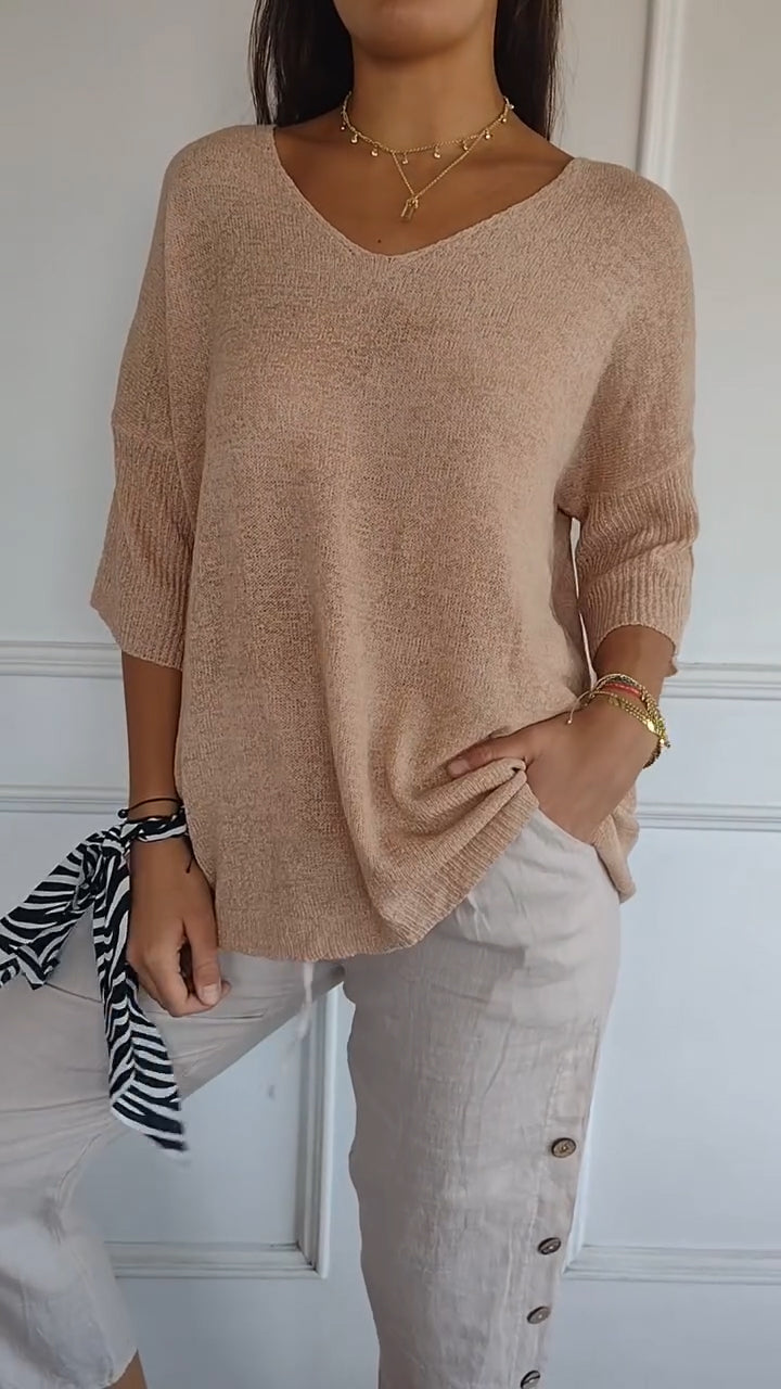 V-Neck Knit Top Casual Lightweight Jumper