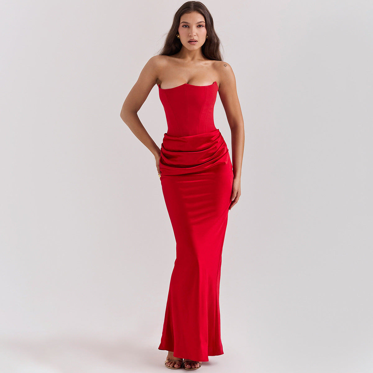 Women's Elegant Corset Midi Dress - Satin Bodycon Fit