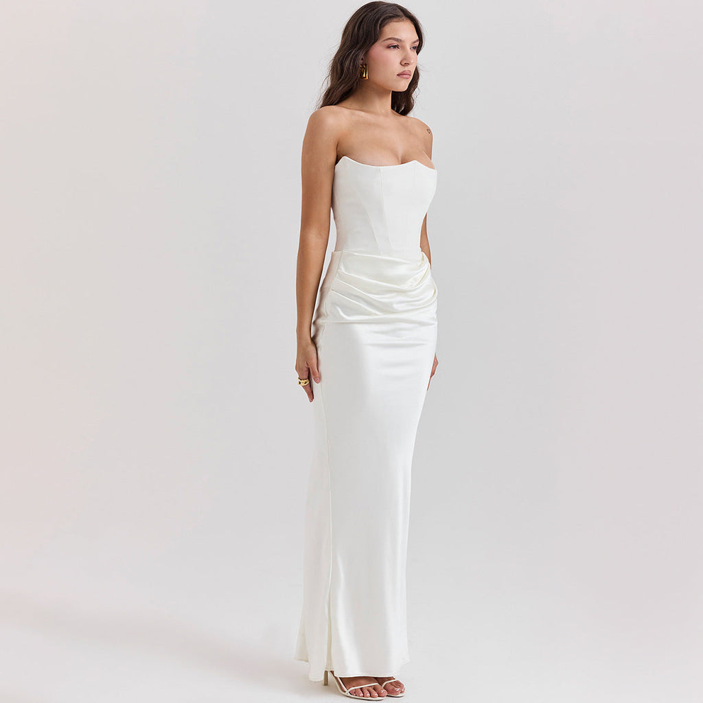Women's Elegant Corset Midi Dress - Satin Bodycon Fit
