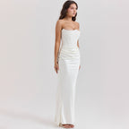 Women's Elegant Corset Midi Dress - Satin Bodycon Fit
