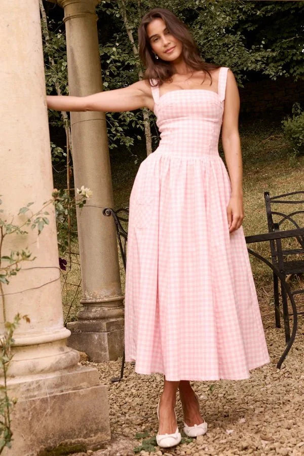 Gingham Print Midi Dress