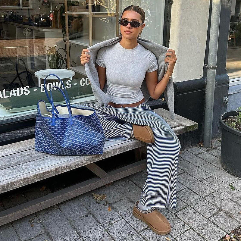 Women's Striped Lounge Trousers - Wide-Leg Pants