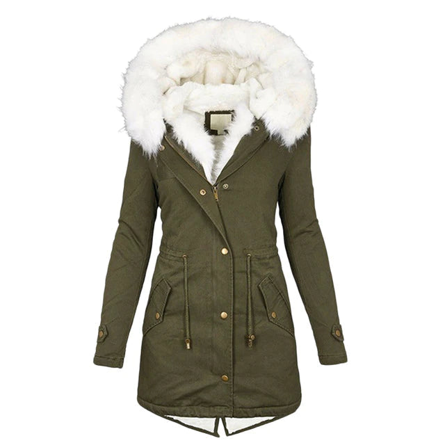 Long Hooded Drawstring Winter Parka
