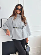 Women's Oversized Cotton Poncho with Turtle Neck