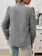 Women's Checked Tie-Neck Blouse