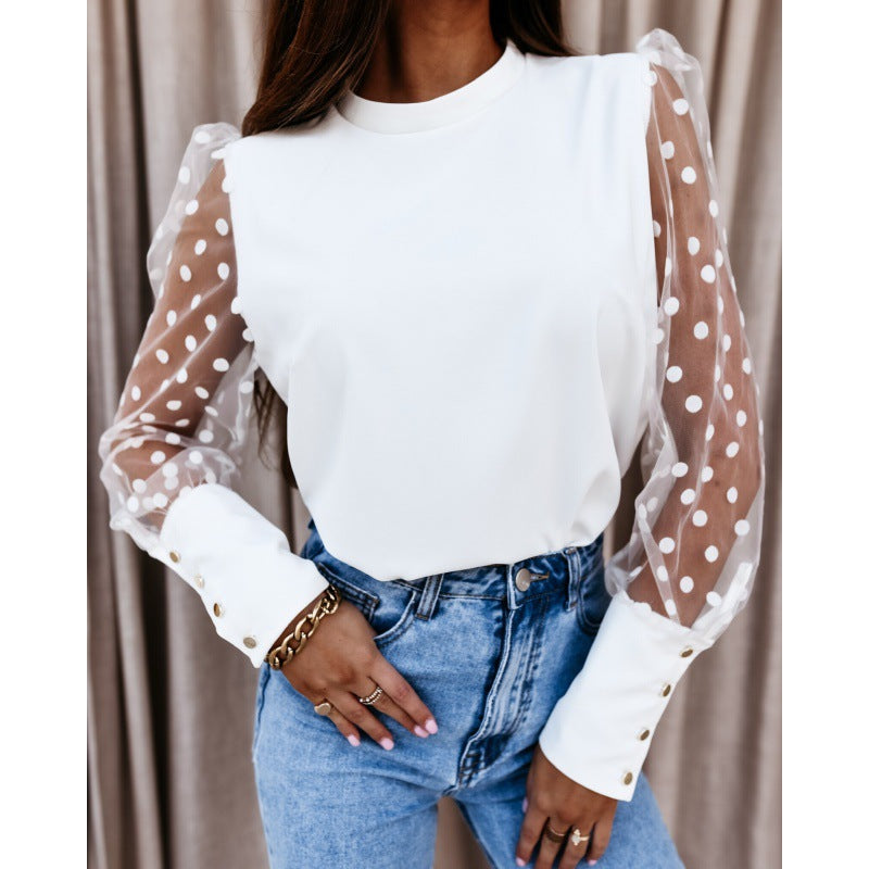 Women's Sheer Sleeve Blouse - Elegant Chiffon Long Sleeve Top