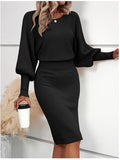 Women's Ribbed Long Sleeve Knit Midi Dress