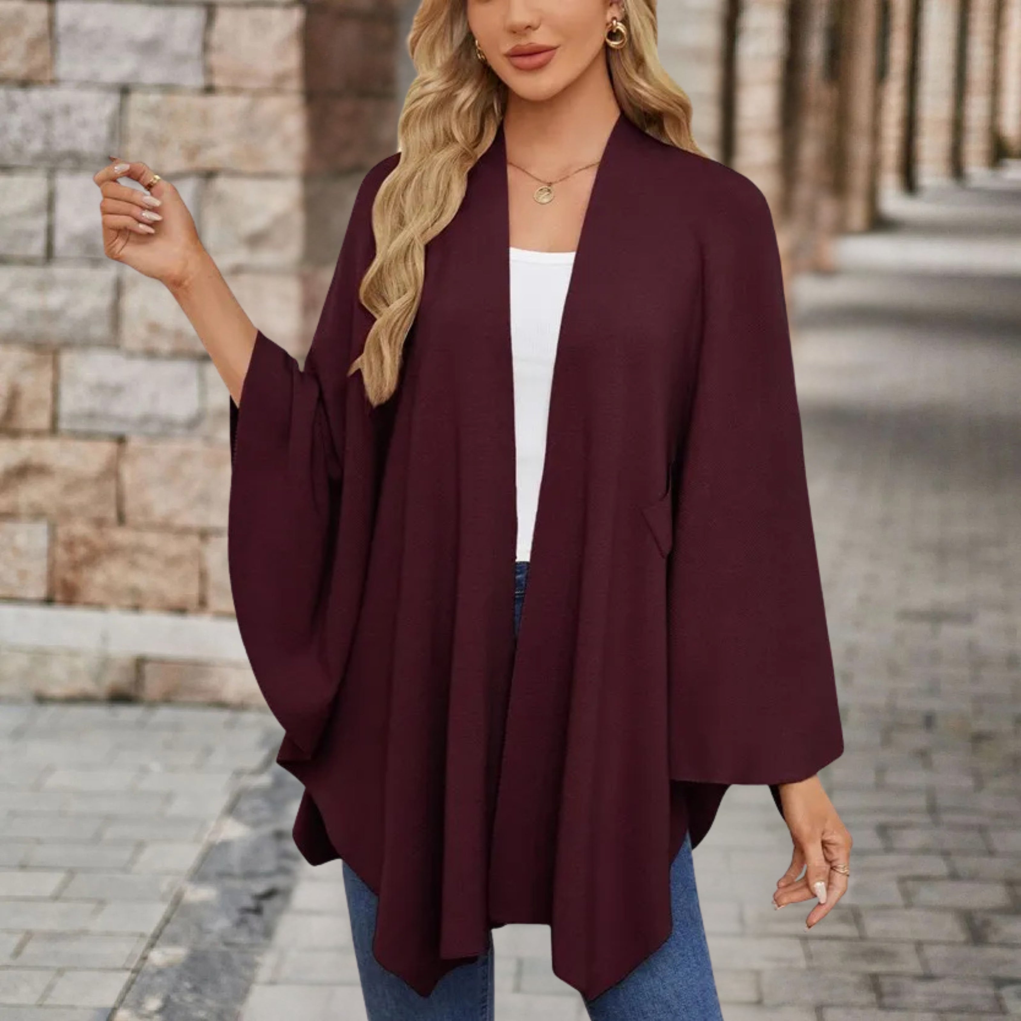 Chic Fringed Knitted Wrap Poncho