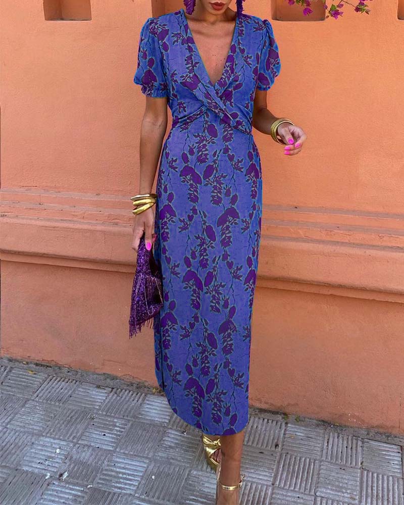 Floral Print Dress with V-neck